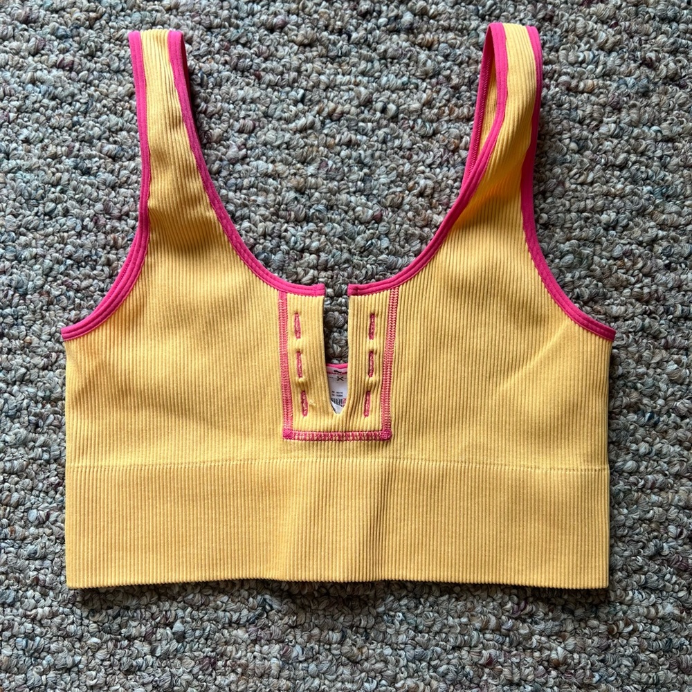 Urban Outfitters Yellow and Pink Fitted Crop Tank Top